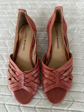 Lucky Brand Jarise Coral Leather Slip On Open Toe Huarache Shoes 8